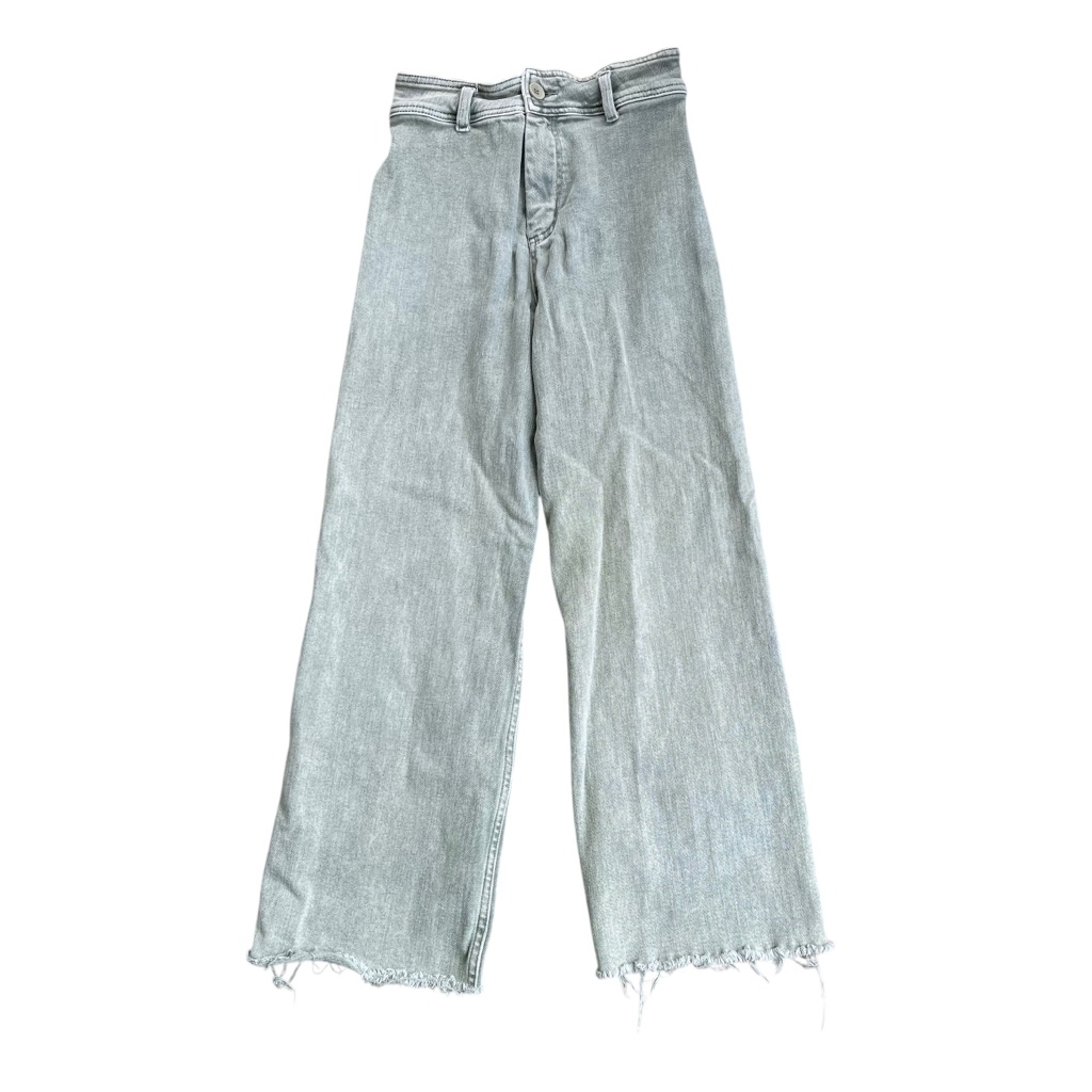 Miou Muse Green High Waist Straight Leg Cropped Jeans Raw Hem Small Casual